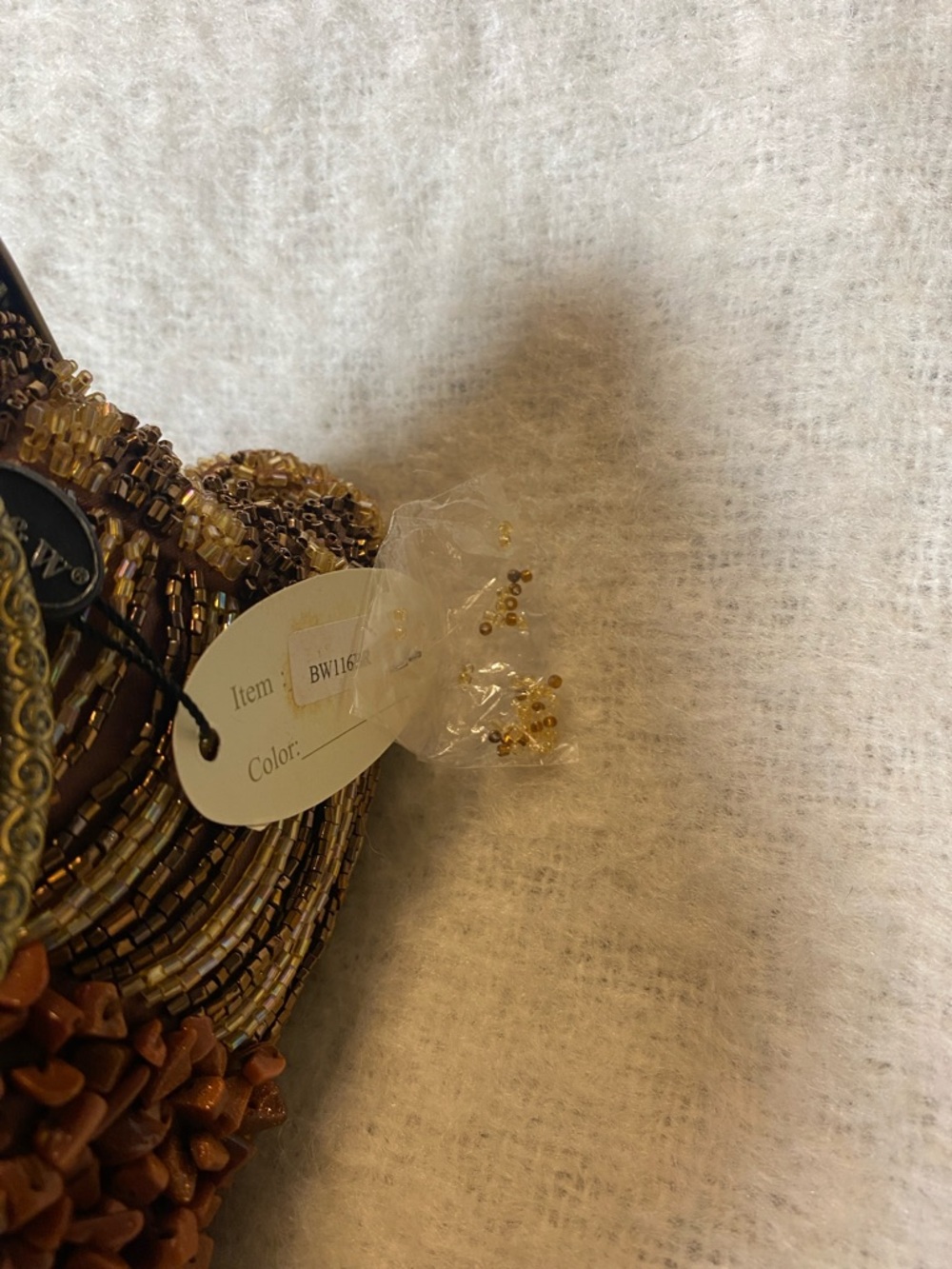 Beaded Brown Evening Clutch with Stone Center and Ornate Frame - Picture 5 of 8